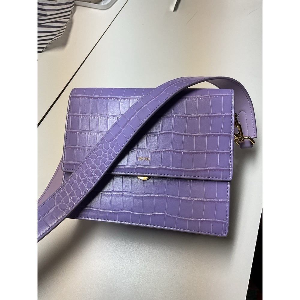 JW PEI Purse Womens Lavender Mini Croc Faux Leather Flap Handbag Y2K